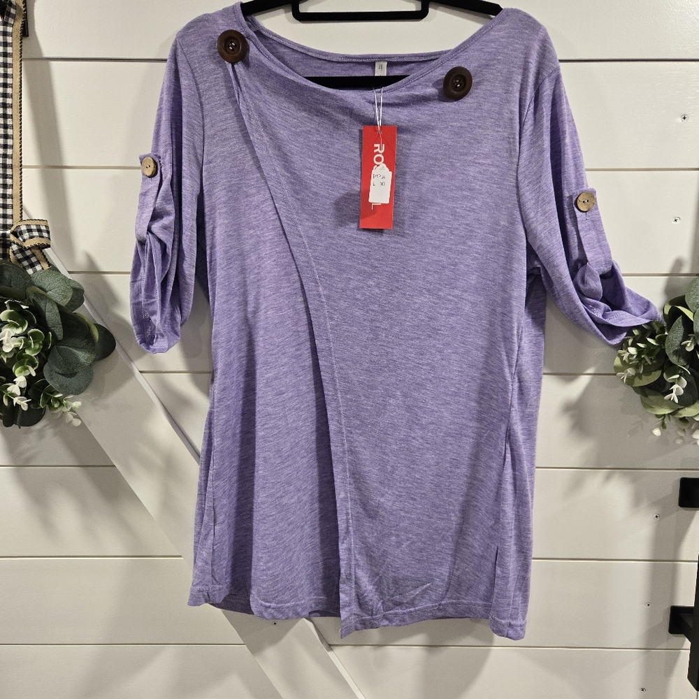 NWT Rosegal Purple Asymmetrical Top with Fun Button Accents